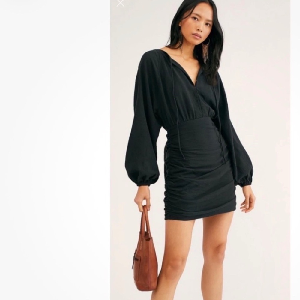 Free People Endless Summer The Only One Black Open Back Mini Dress Size XL